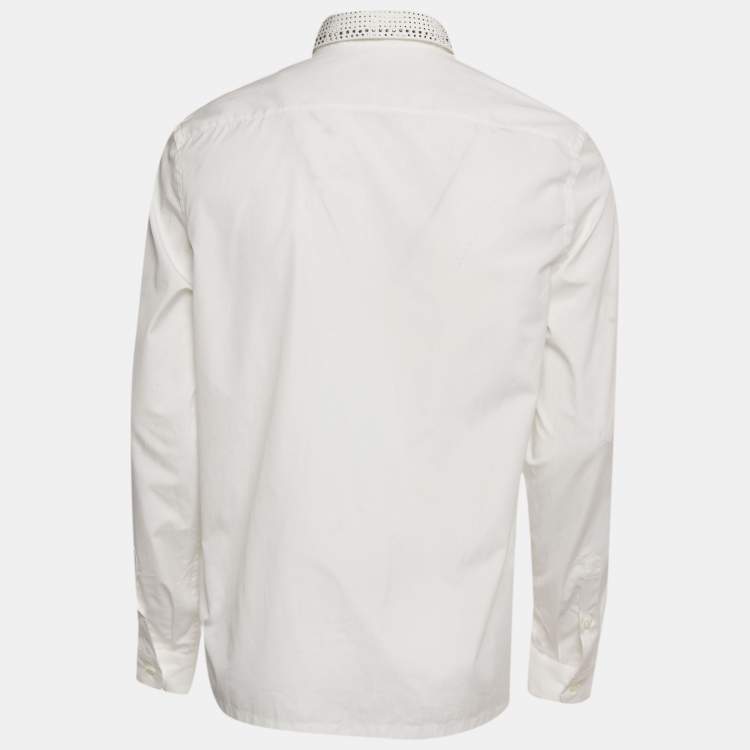 Pre Owned Prada White Rhinestone Detail Cotton Long Sleeve Shirt M