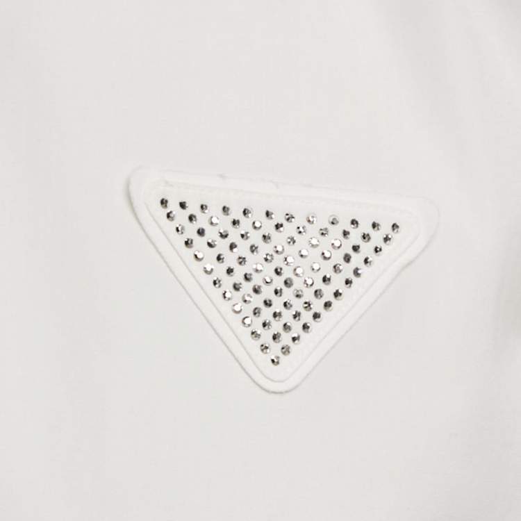 Pre Owned Prada White Rhinestone Detail Cotton Long Sleeve Shirt M