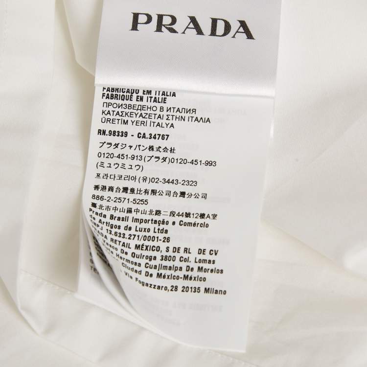 Pre Owned Prada White Rhinestone Detail Cotton Long Sleeve Shirt M