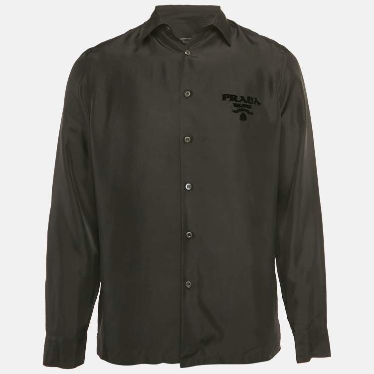 Pre Owned Prada Black Nylon Button Front Shirt M