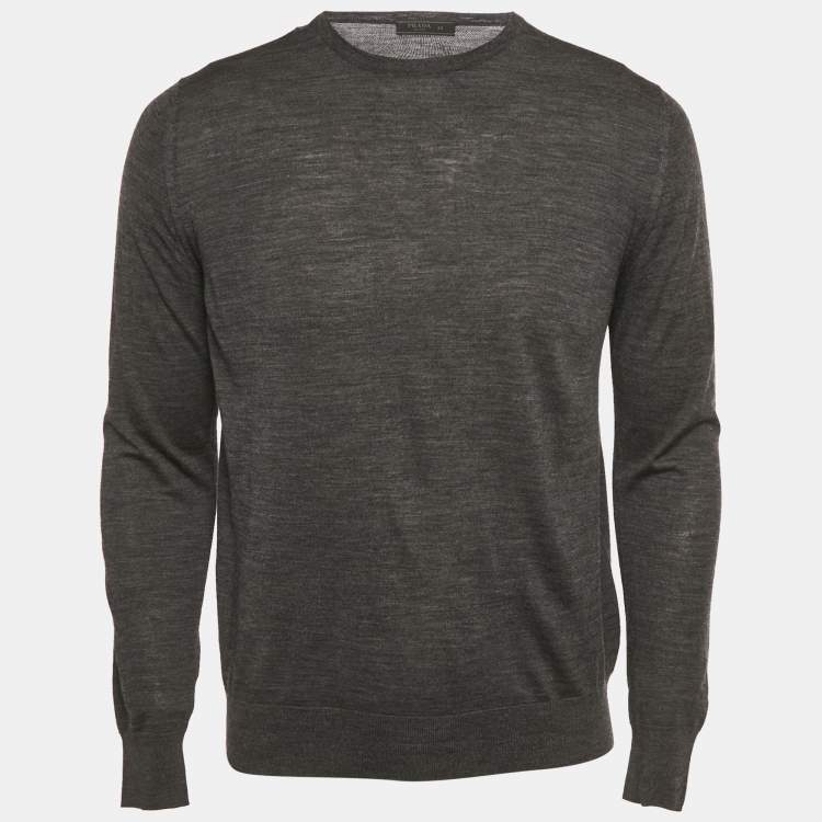 Pre Owned Prada Grey Wool Knit Crewneck Sweater M