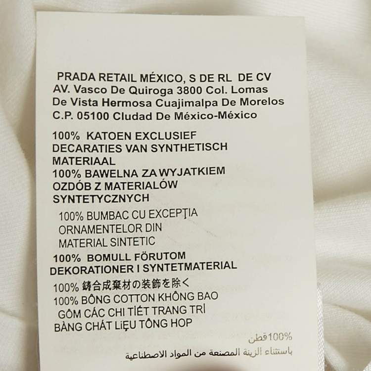 Pre Owned Prada White Cotton Knit Logo Detail T-Shirt L