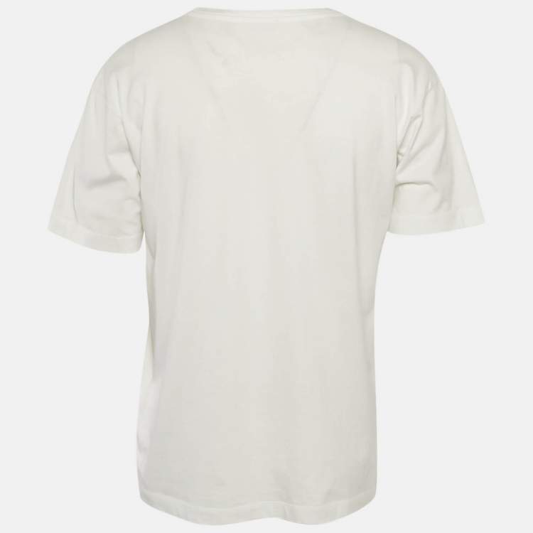 Pre Owned Prada White Cotton Knit Logo Detail T-Shirt L