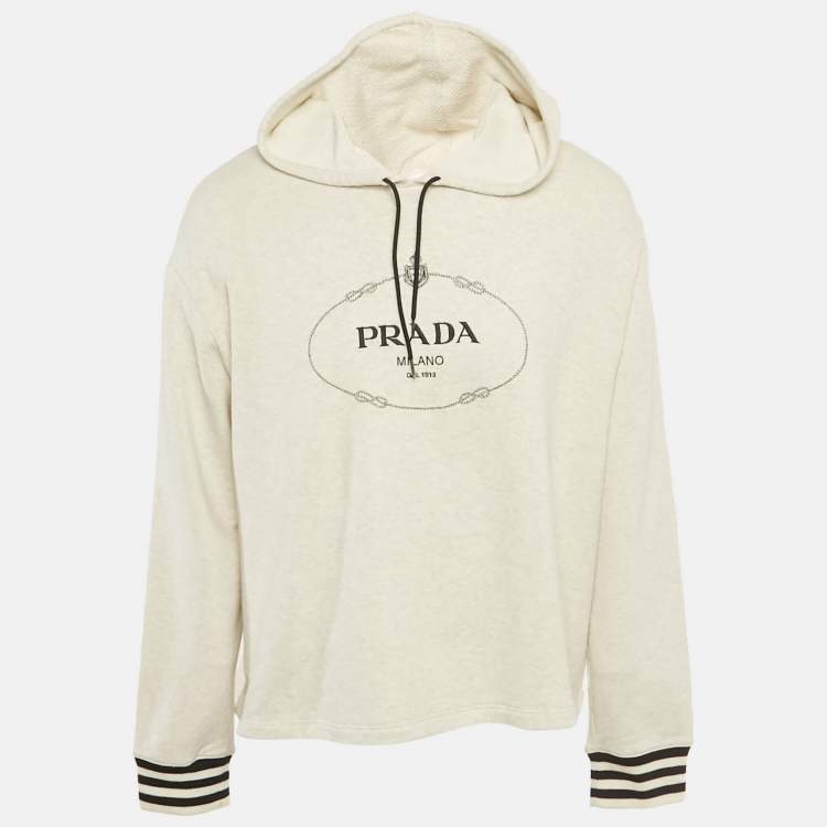 Pre Owned Prada Grey Logo Embroidered Cotton Hoodie L