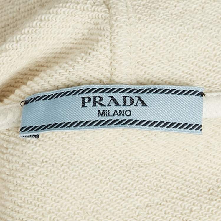 Pre Owned Prada Grey Logo Embroidered Cotton Hoodie L