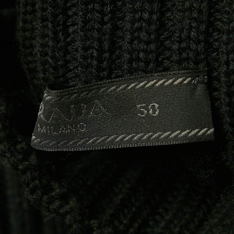 Pre Owned Prada Black Logo Patch Rib Knit Turtle Neck Sweater L