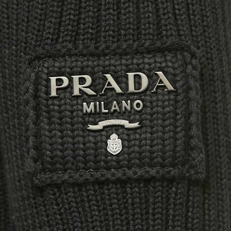 Pre Owned Prada Black Logo Patch Rib Knit Turtle Neck Sweater L