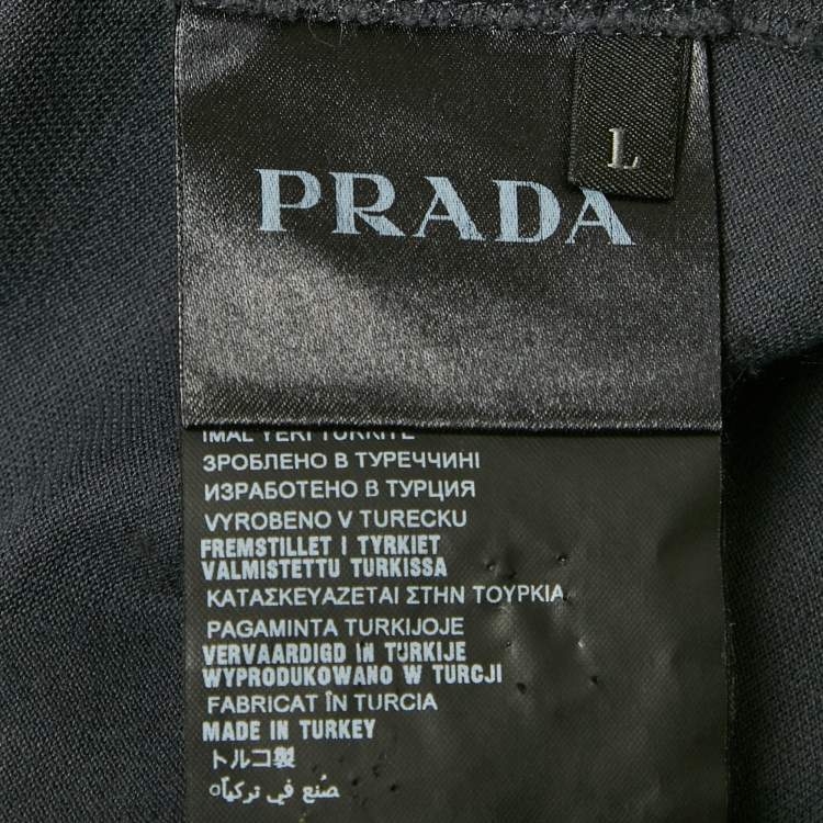 مملوكة مسبقًا Prada Grey Cotton Raglan Sleeve Polo T-Shirt L