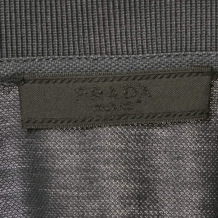 مملوكة مسبقًا Prada Grey Cotton Raglan Sleeve Polo T-Shirt L