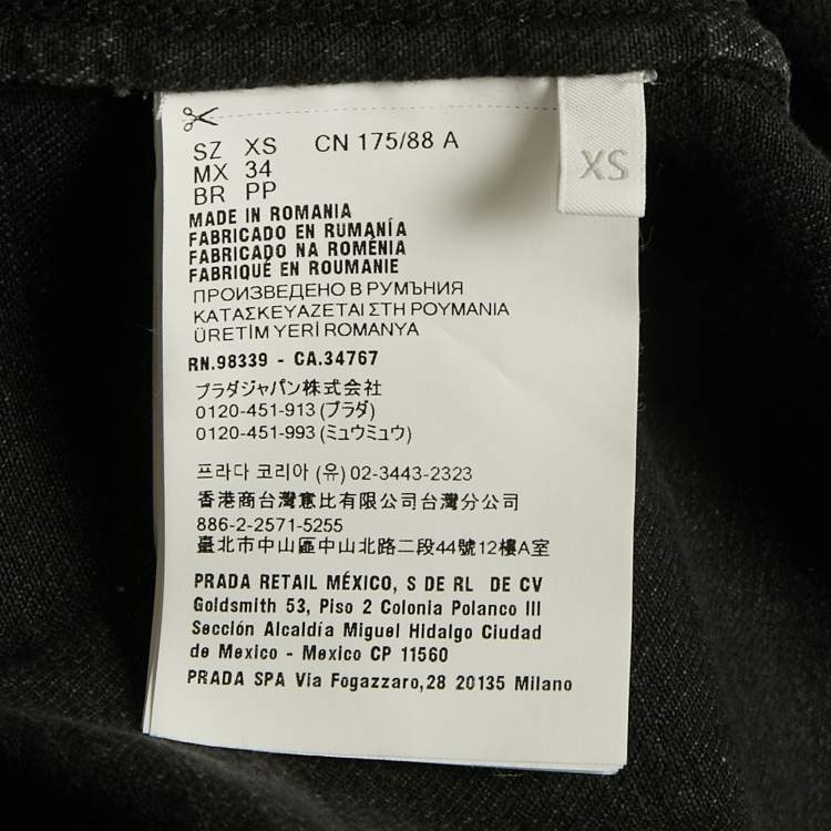 Pre Owned Prada Black Faded Denim Logo Plaque Short Sleeve Shirt XS