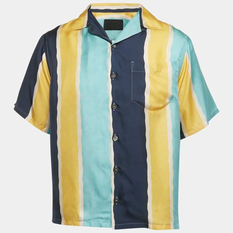 Pre Owned Prada Multicolor Striped Silk Bowling Shirt S