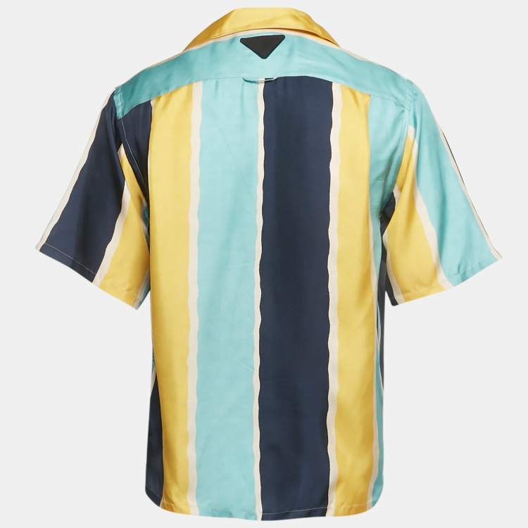 Pre Owned Prada Multicolor Striped Silk Bowling Shirt S