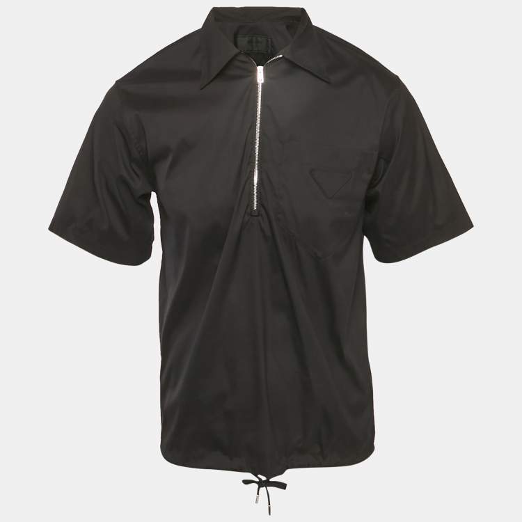Pre Owned Prada Black Cotton Short Sleeve Zip Up Shirt XS