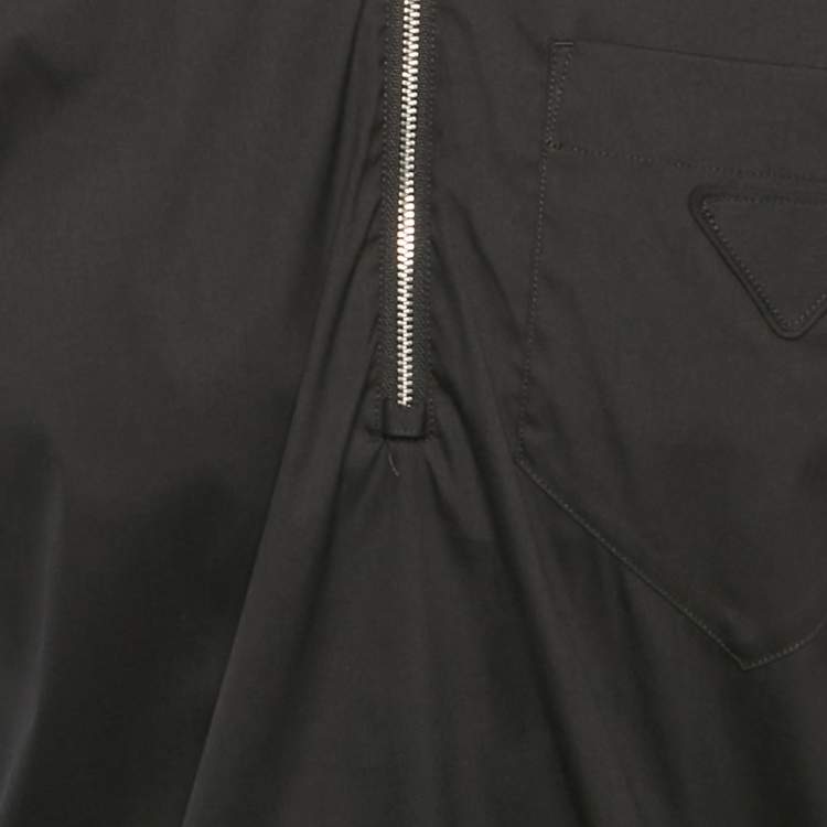 Pre Owned Prada Black Cotton Short Sleeve Zip Up Shirt XS