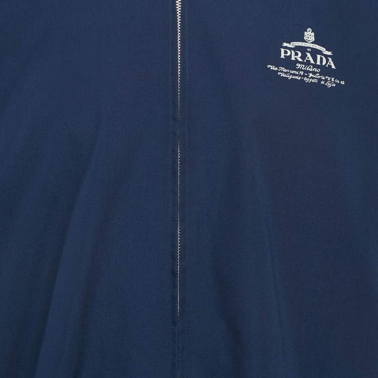 مملوكة مسبقًا Prada Blue Cotton Logo Print Short Sleeve Zip Shirt S