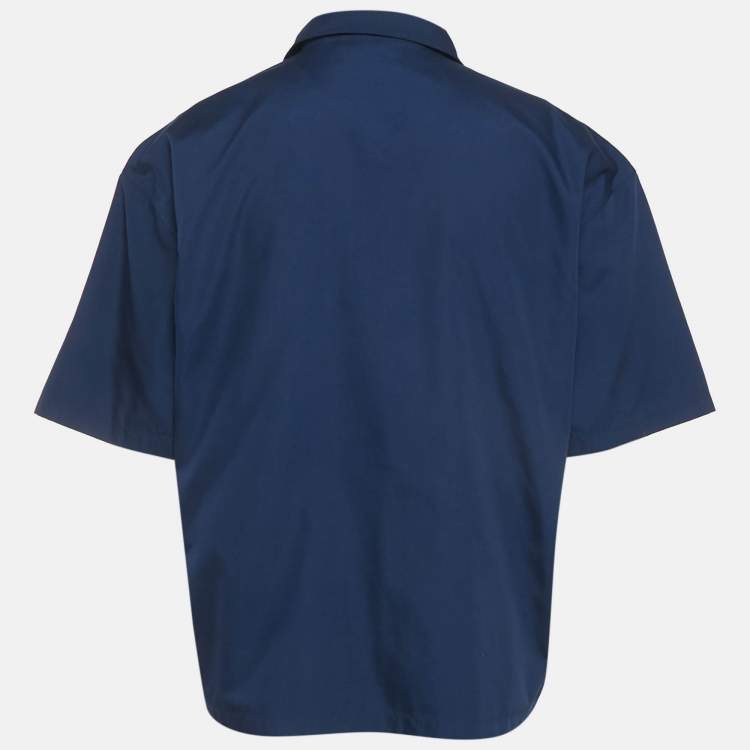 مملوكة مسبقًا Prada Blue Cotton Logo Print Short Sleeve Zip Shirt S