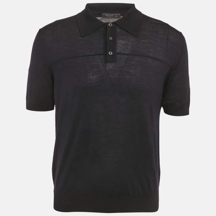Pre Owned Prada Navy Blue Jersey Polo T-Shirt L