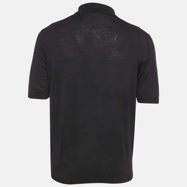 Pre Owned Prada Navy Blue Jersey Polo T-Shirt L