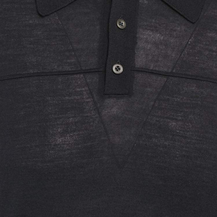 Pre Owned Prada Navy Blue Jersey Polo T-Shirt L