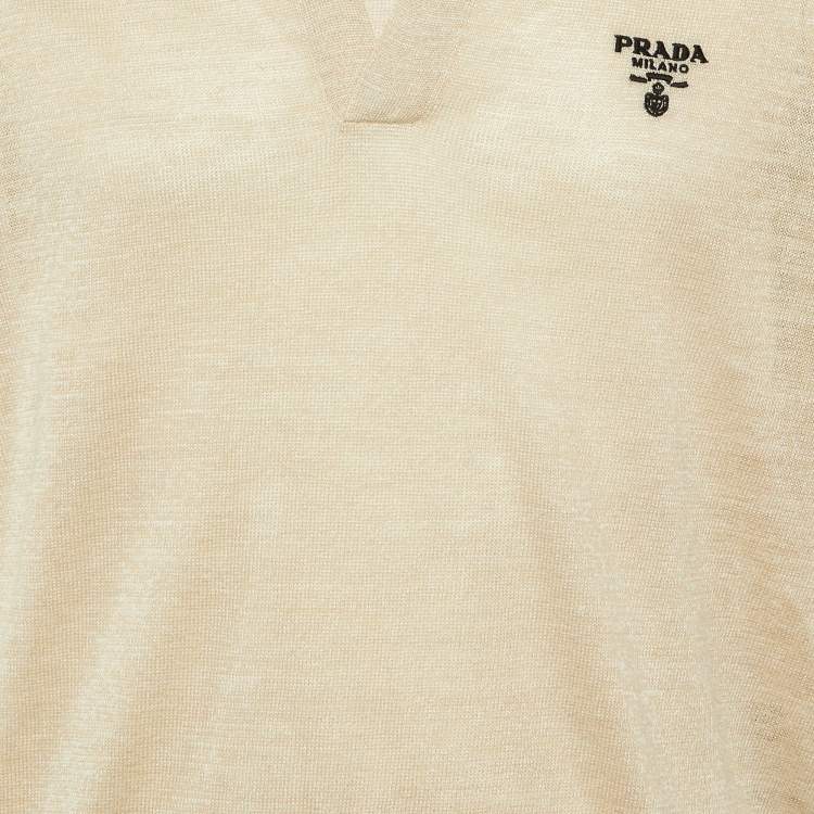 Pre Owned Prada Beige Melange Silk & Linen Knit Polo T-Shirt S