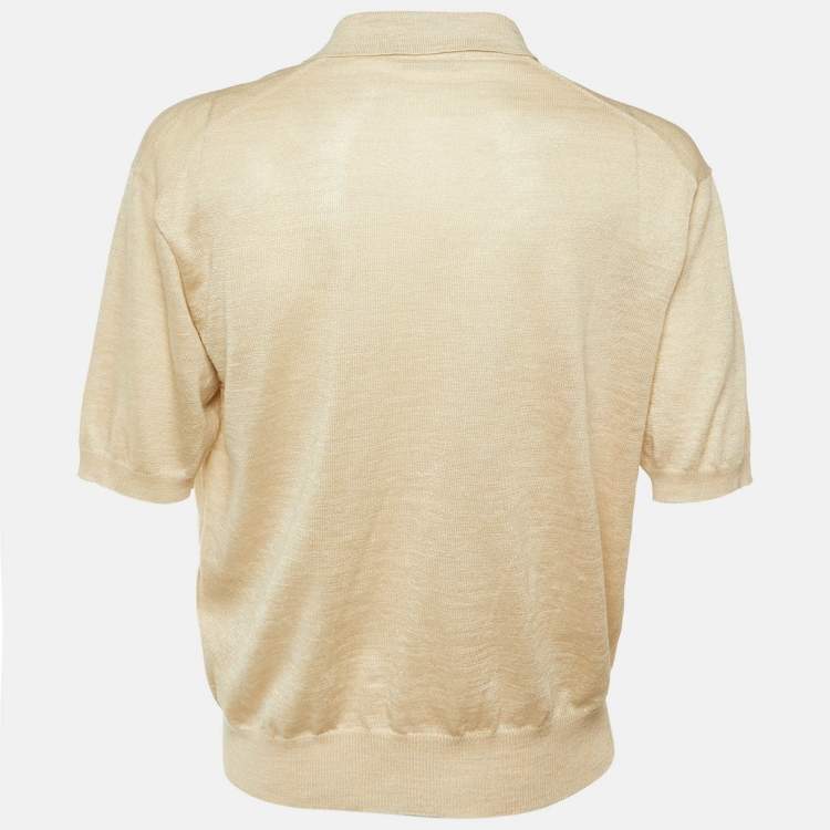 Pre Owned Prada Beige Melange Silk & Linen Knit Polo T-Shirt S