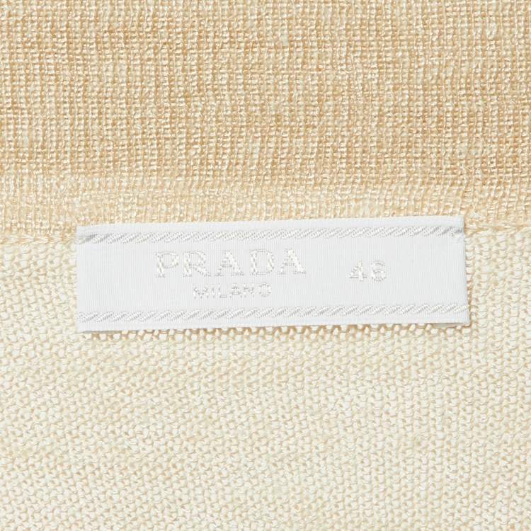 Pre Owned Prada Beige Melange Silk & Linen Knit Polo T-Shirt S
