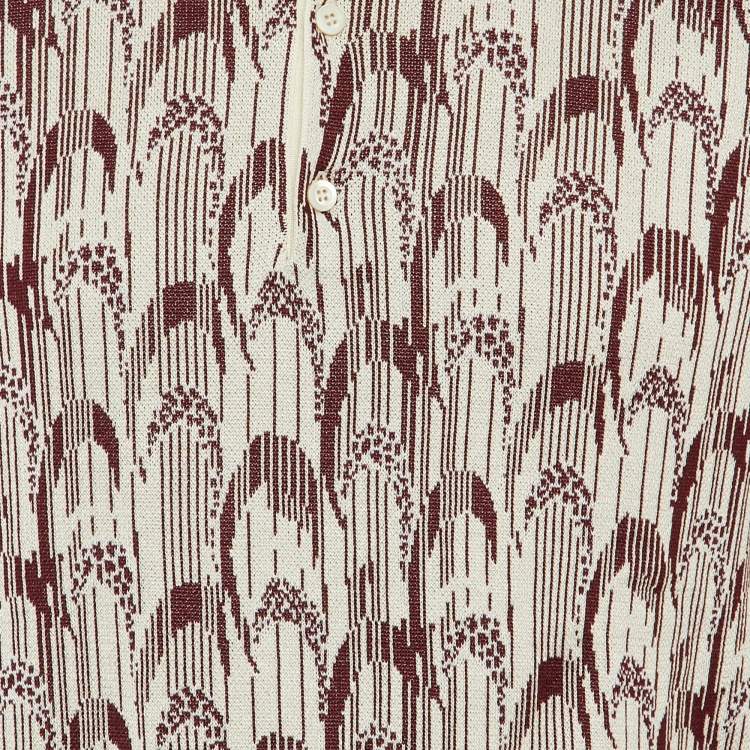 Pre Owned Prada Cream/Burgundy Silk & Cotton Knit Polo T-Shirt M