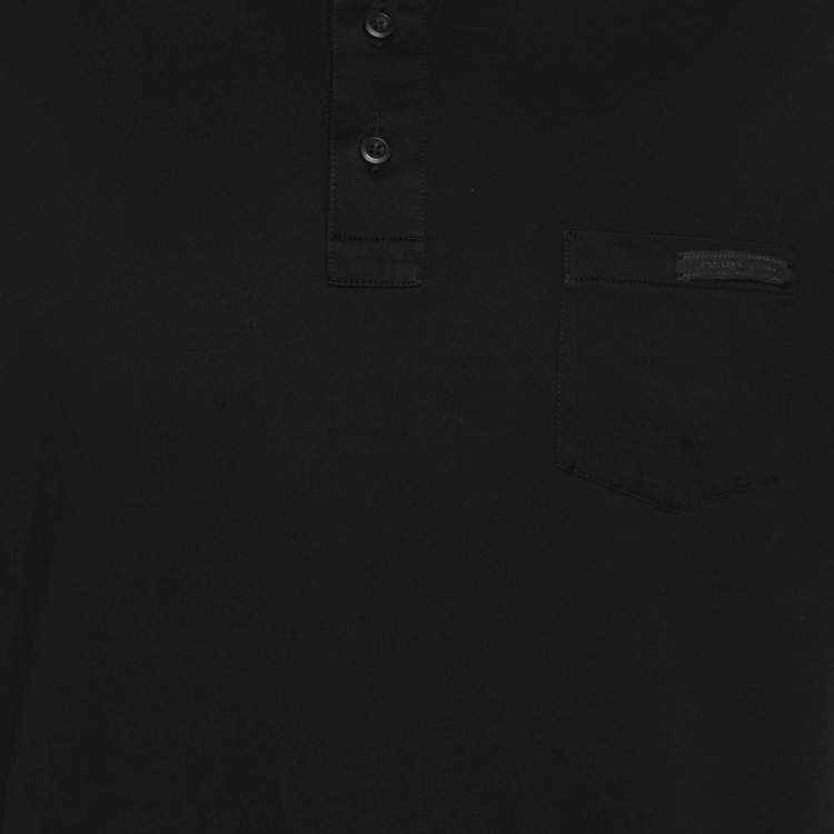 Pre Owned Prada Black Jersey Logo Applique Sleeve Polo T-Shirt XXL