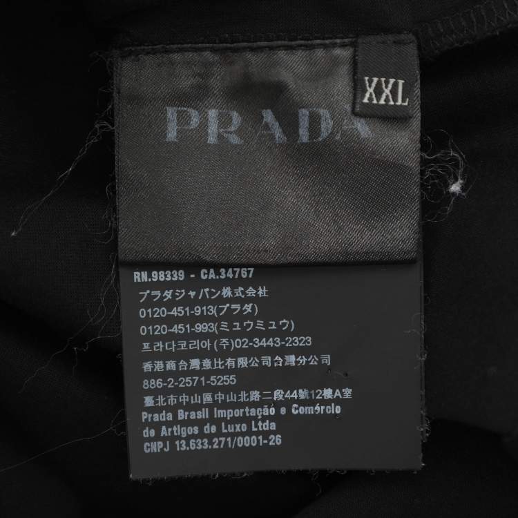 Pre Owned Prada Black Jersey Logo Applique Sleeve Polo T-Shirt XXL