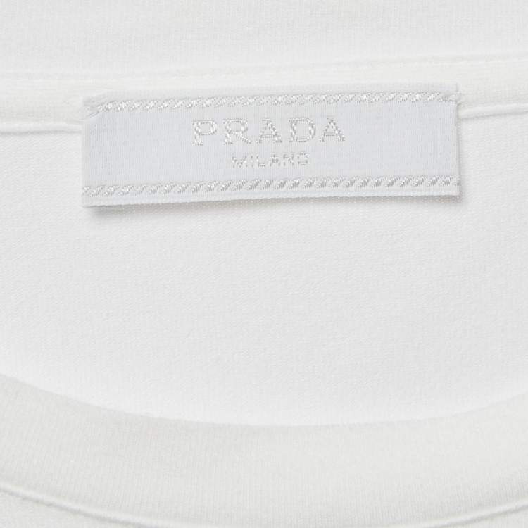 مملوكة مسبقًا Prada White Cotton Knit Pocket Logo Detail T-Shirt L
