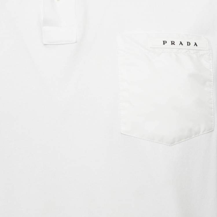 مملوكة مسبقًا Prada White Cotton Knit Logo Detail Polo T-Shirt L