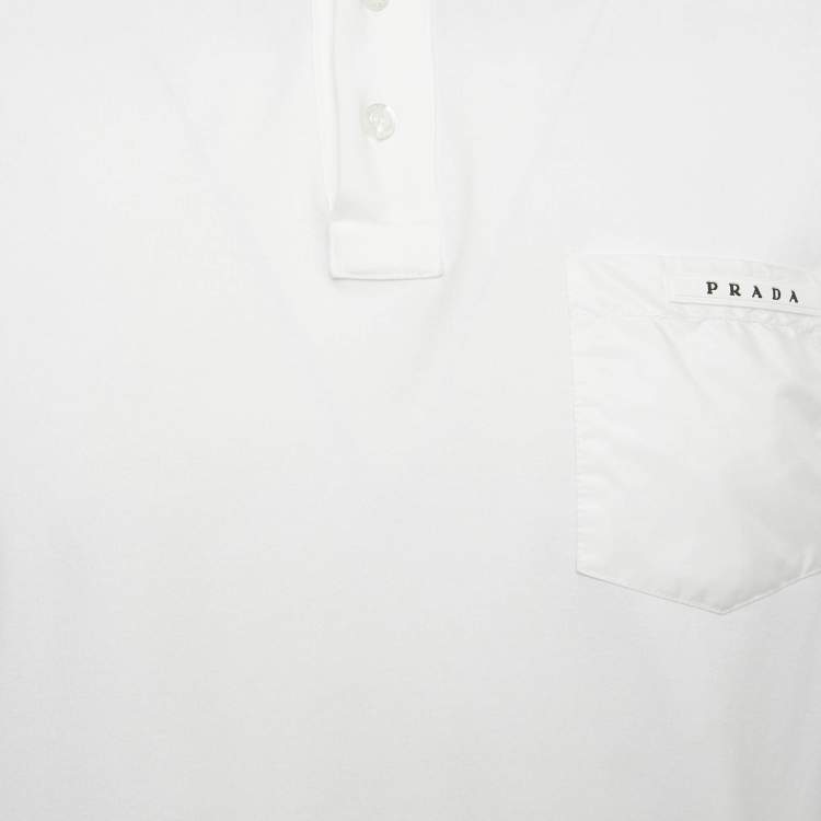مملوكة مسبقًا Prada White Cotton Knit Logo Detail Polo T-Shirt L