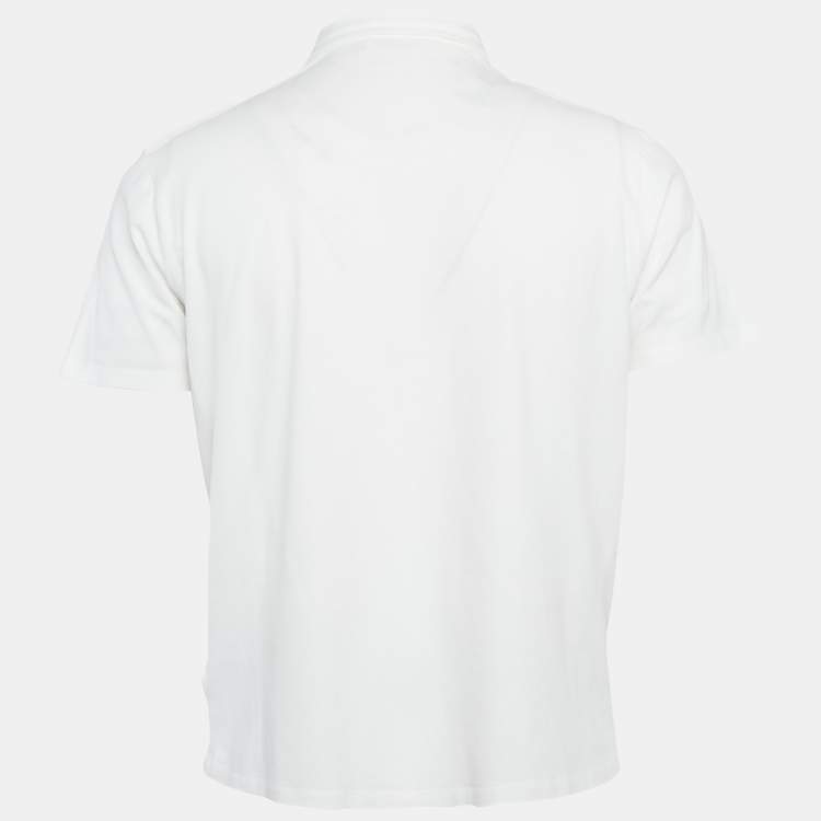 مملوكة مسبقًا Prada White Cotton Knit Logo Detail Polo T-Shirt L