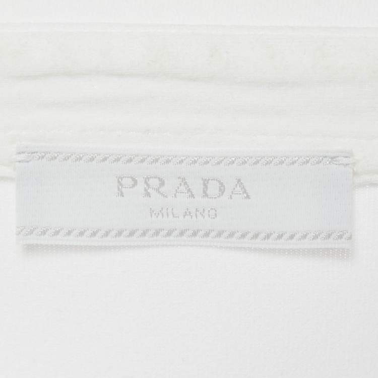 مملوكة مسبقًا Prada White Cotton Knit Logo Detail Polo T-Shirt L