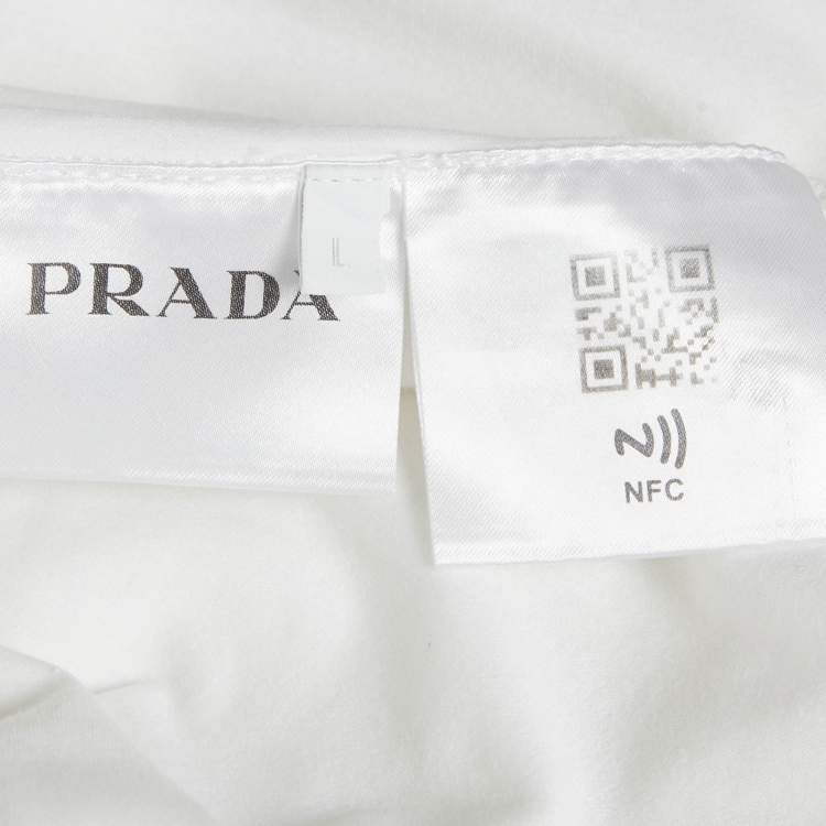 مملوكة مسبقًا Prada White Cotton Knit Logo Detail Polo T-Shirt L