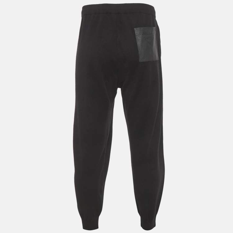 مملوكة مسبقًا بنطال كشمير أسود بجلد تقليم برادا بمقاس كبير جداً جداً (٤ اكس لارج)