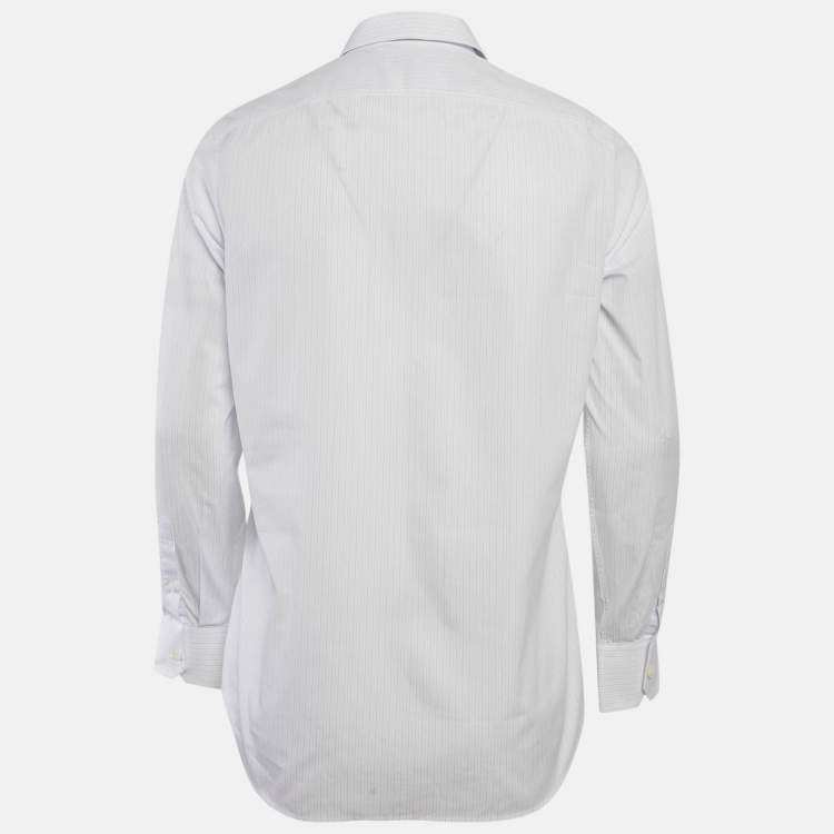 Pre Owned Prada White/Blue Pinstriped Poplin Shirt L