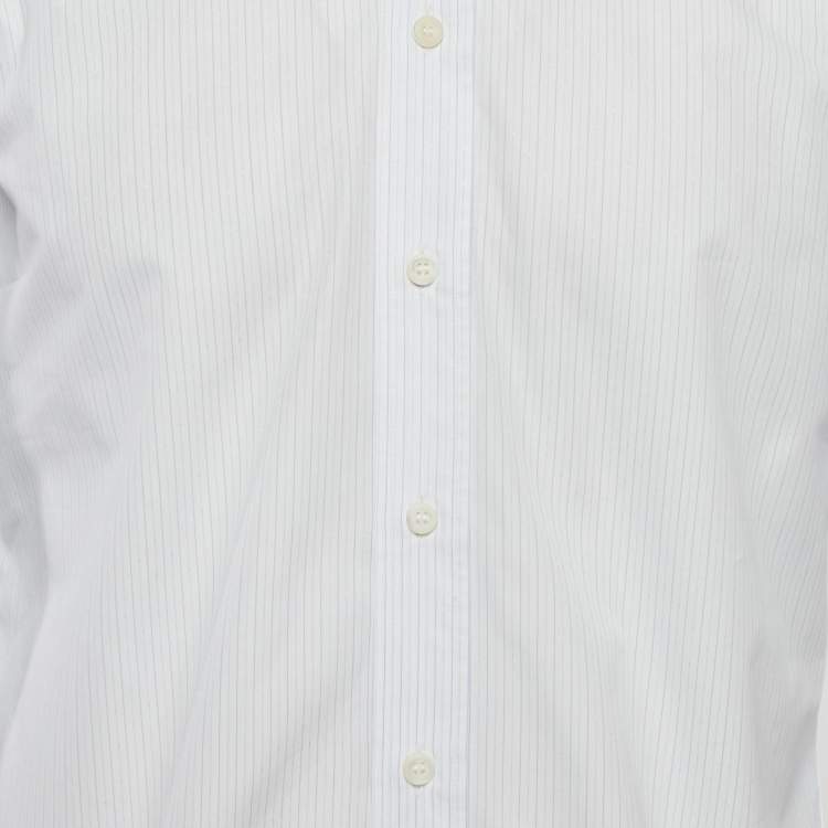 Pre Owned Prada White/Blue Pinstriped Poplin Shirt L