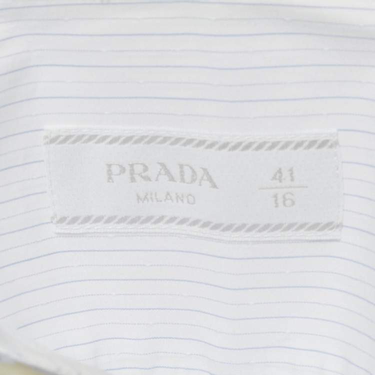 Pre Owned Prada White/Blue Pinstriped Poplin Shirt L