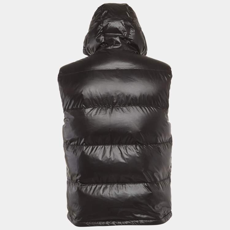 Pre Owned Prada Black Logo Print Nylon Puffer Down Gilet S