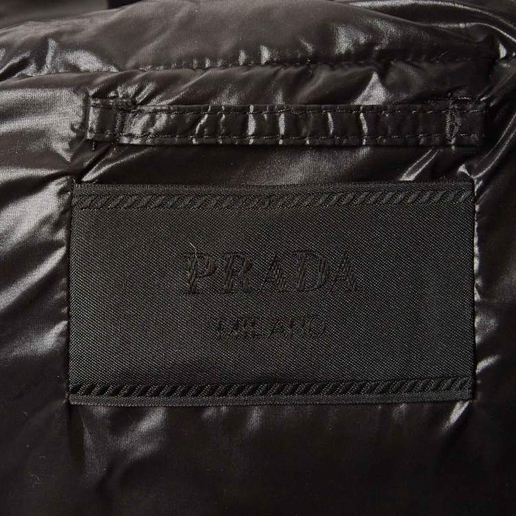 Pre Owned Prada Black Logo Print Nylon Puffer Down Gilet S