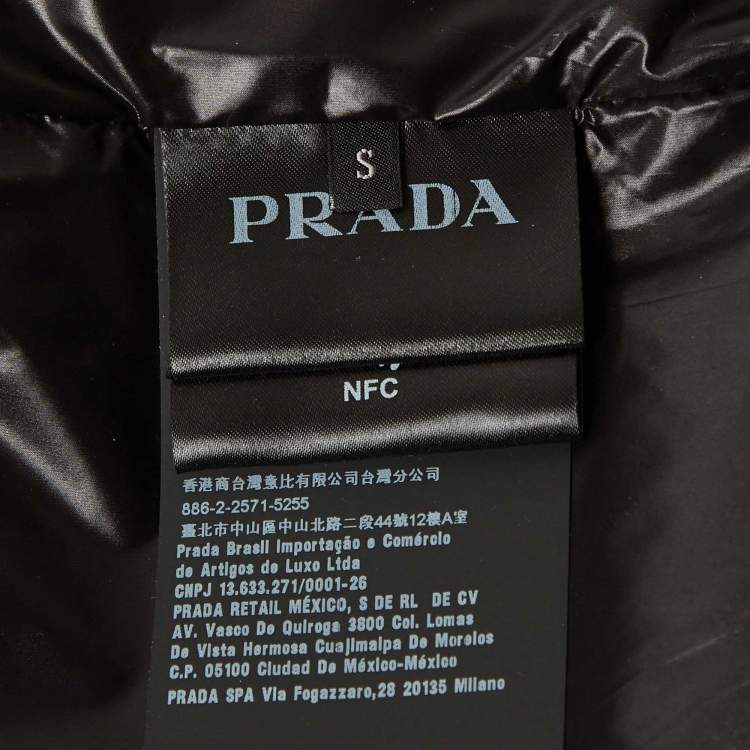 Pre Owned Prada Black Logo Print Nylon Puffer Down Gilet S