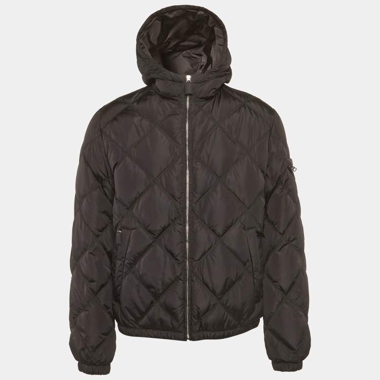 Pre Owned Prada Black Enamel Triangle Logo Nylon Quilted Jacket L