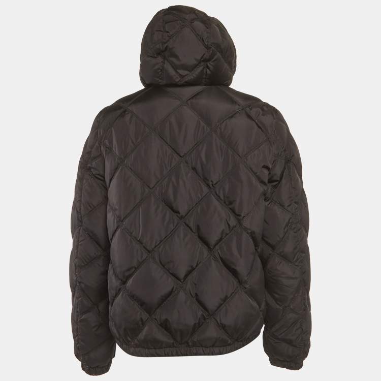 Pre Owned Prada Black Enamel Triangle Logo Nylon Quilted Jacket L