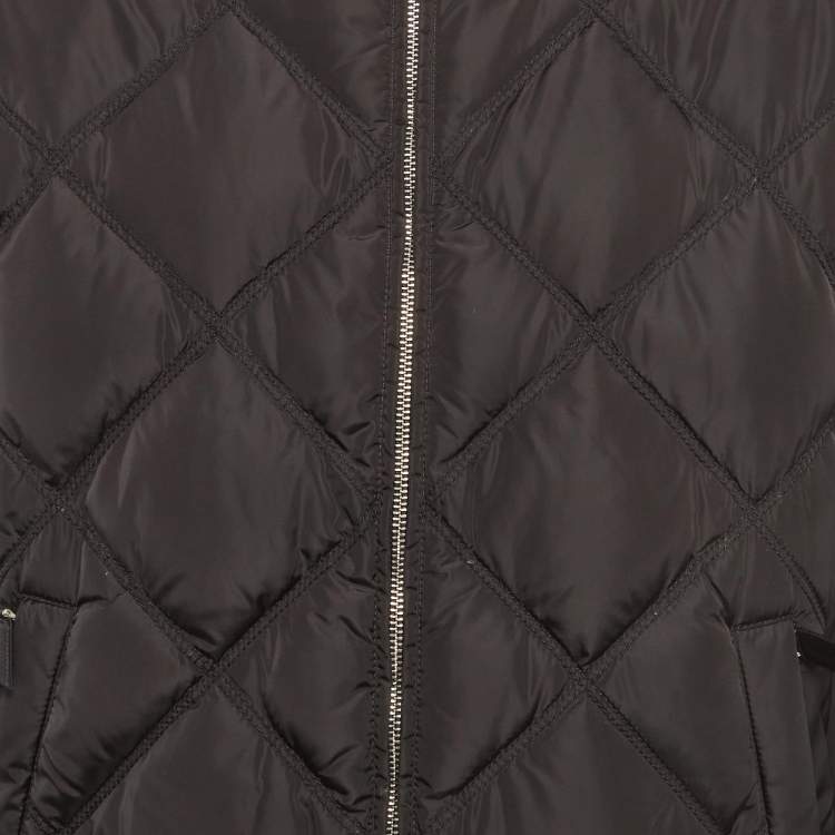 Pre Owned Prada Black Enamel Triangle Logo Nylon Quilted Jacket L