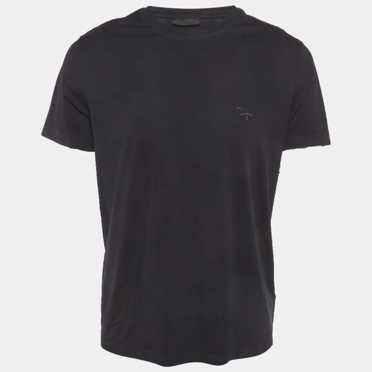 Pre Owned Prada Black Logo Embroidered Jersey T-Shirt XL