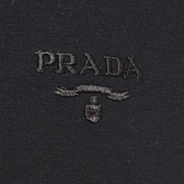 Pre Owned Prada Black Logo Embroidered Jersey T-Shirt XL