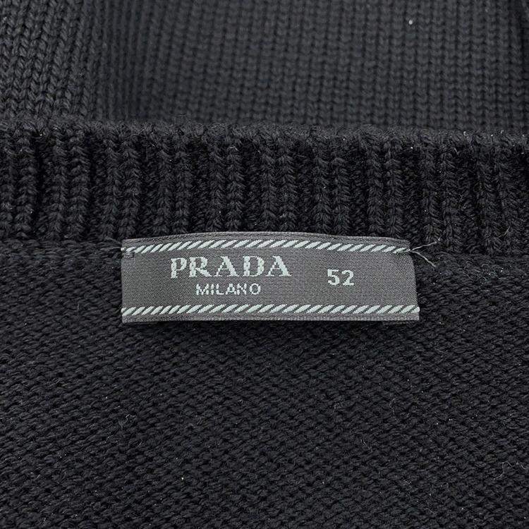 Pre Owned Prada Triangle Logo Sweater Size 52 Black Wool 100%
