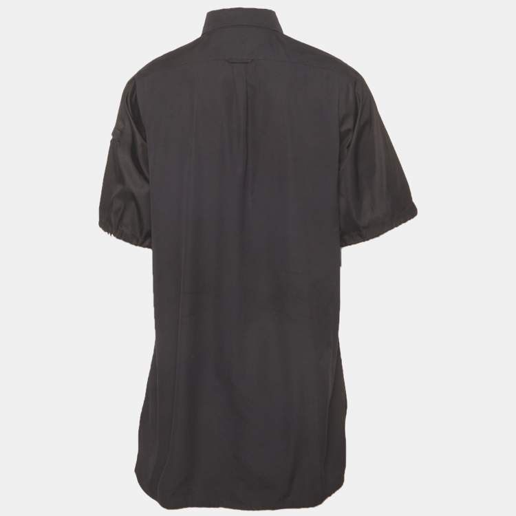 Pre Owned Prada Black Cotton Triangle Logo Short Sleeve Shirt XS