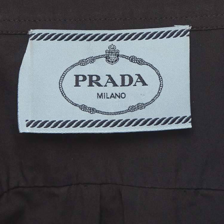 Pre Owned Prada Black Cotton Triangle Logo Short Sleeve Shirt XS